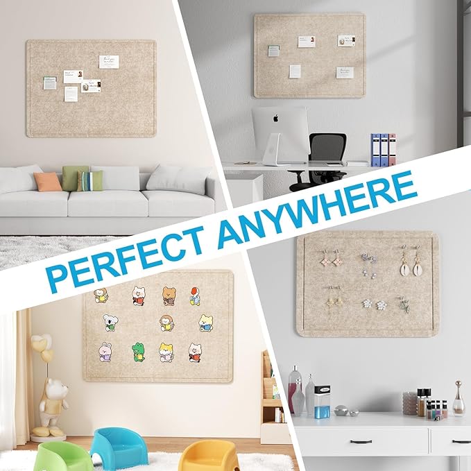 Large Felt Bulletin Board for Wall, 24"x18" Frameless Picture Board, Soft Felt Cork Board for Office, Home Planning & Office Wall Decor, Easy Install Pin Board