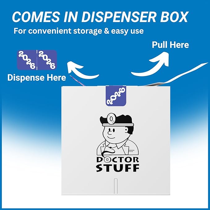 2026 Year Stickers, Doctor Stuff 2026 Chart Stickers, Purple/Black Color Coded, POS Style, USA Made Year Labels for End Tab File Folders, 500/Roll, 1 Roll, 3/4" x 1-1/2"