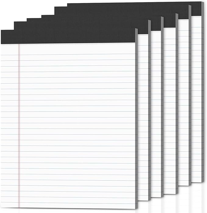 6-Pack Legal Pads 8.5"x11" Wide Ruled Note Pads - 300 Sheets (50/Pad) with Micro-Perforated Notepad & Chipboard Backing To-Do Lists Thick Lined Writing Paper Notebook for School & Office Supplies