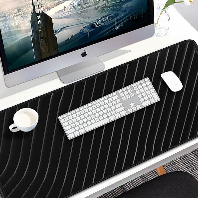 Large Mouse Pad, 31.5x15.7 inch Large Extended Computer Keyboard Mouse Mat, Water Resist Non-Slip Mousepad Rubber Base Long XXL Desk Mouse Pad for Work & Gaming, Office & Home, Grey Lines