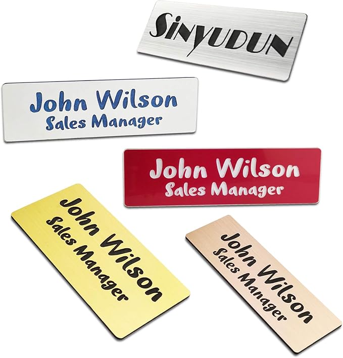 Custom Engraved Name Tag Badges for Business, Personalized Identification with Pin, Magnetic, Adhesive, or Blank Backing, 1.5"x3", Red/White Text