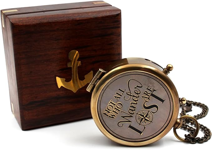 Be Strong and Courageous, Do Not Be Afraid Brass Engraved Compass with Stamped Wooden Case – Inspirational Birthday, Confirmation, and Baptism Gifts