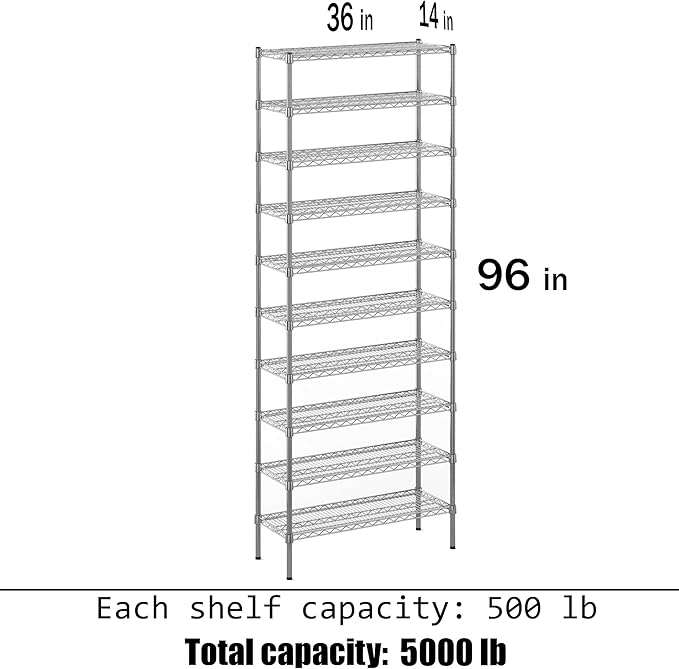 Regal Altair 14" Deep x 36" Wide x 96" Height Wire Shelving Kit | 10-Tier | NSF Commercial Storage Rack Unit