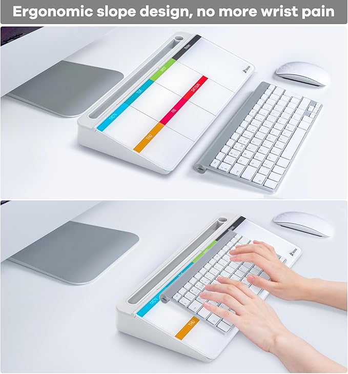 Varhomax Glass Weekly Dry Erase Desk White Board, Desktop to Do List Planner Whiteboard Calendar with Storage Caddy Memo for Home and Office, Colorful