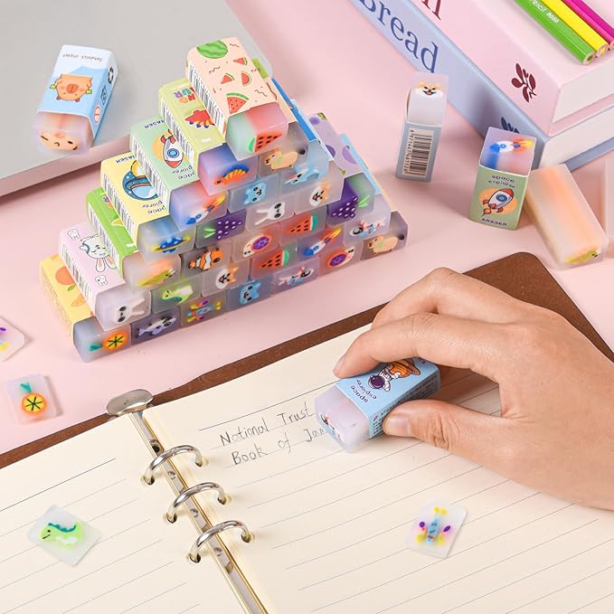 LiYiQ 100 Pcs Cute Eraser for Kids Bulk Kawaii Erasers for Classroom Fun Erasers for Back to School Supplies Kid Party Favors Gift