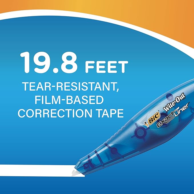 BIC Wite-Out Brand Exact Liner Correction Tape, 19.8 Feet, white Correction Tape, Fast, Clean and Easy to Use Tear-Resistant Tape Office or School Supplies (Pack of 18, 72 Count Total)