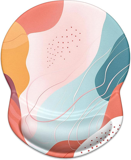 ITNRSIIET Ergonomic Mouse Pad with Gel Wrist Support Small Wrist Rest Smooth Surface Non-Slip PU Base Comfortable Office Supplies Pain Relief, 8.7 x 7.2 inches, Art Style Pattern