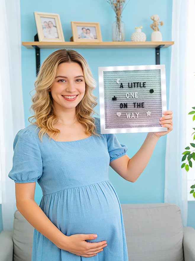 Changeable Felt Letter Board with LED Lights - 10×10" Message Custom Signs & Wood Stand & 450 Letters, Poster Board for Valentine's Day/Baby/Pregnancy Announcement/Classroom Wall Decor Gifts, Gradient