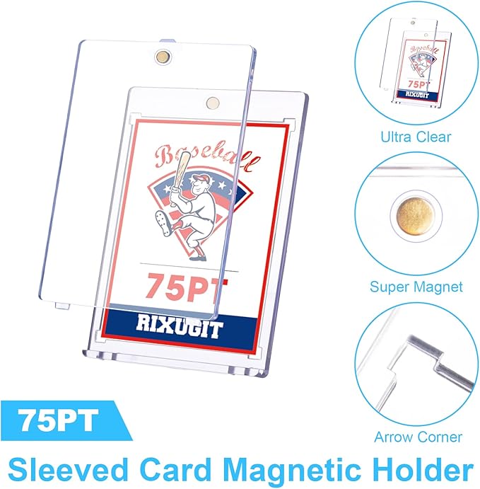 25-Pack One Touch Card Holders - 75pt Sleeved Card Magnetic Holder, with 2.63"x3.7" Larger Inner Dimension, First Insert Card into Soft Card Sleeve, Then Place into Card Holder for Double Protection ﻿