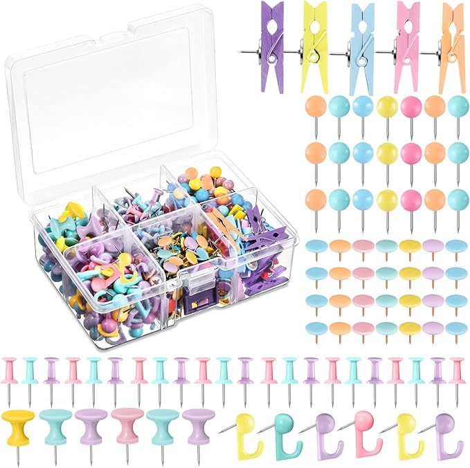 600 Pcs Decorative Push Pins, Colorful Thumb Tacks 6 Types Cute Push Pin Clips for Bulletin Board Wall Cork Board Colorful Classroom Decor Teacher Must Haves Supplies School Crafts Project