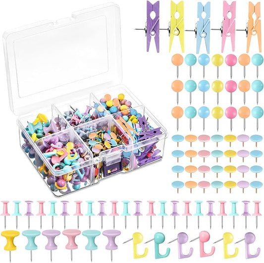 600 Pcs Decorative Push Pins, Colorful Thumb Tacks 6 Types Cute Push Pin Clips for Bulletin Board Wall Cork Board Colorful Classroom Decor Teacher Must Haves Supplies School Crafts Project