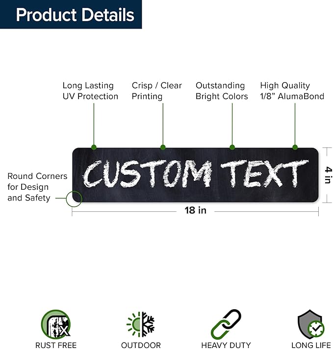 Custom Sign, Custom Street Sign, 11 Font Colors, 13 Font Styles, 4 Hole Options, 22 Sizes, 4x18 Inches, Rust Free DiBound, Fade Resistant, Made in USA by My Sign Center (Chalkboard Black)