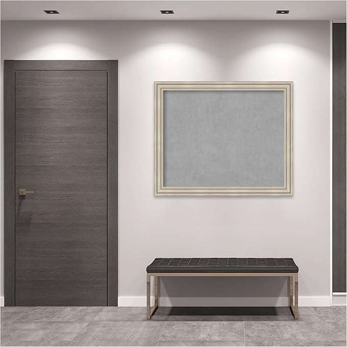 Amanti Art Silver Framed Magnetic Board 38x46 X-Large Vision Board for use with Magnets, 100% Metal Sheet to Display Items as Office Decor or for Home Organization in mudroom, Kitchen or Kids Room