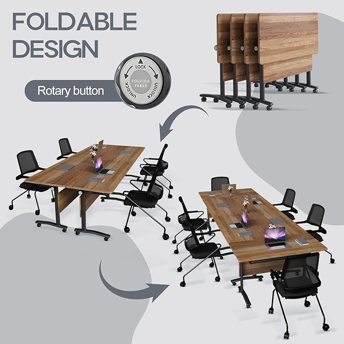 Folding Conference Table 4ft 5ft, Foldable Office Meeting Desk for 6 People, Multiple Sizes Colors Mobile Conference Room Table for Training Room School Business Furniture (4, White Walnut, 63in)