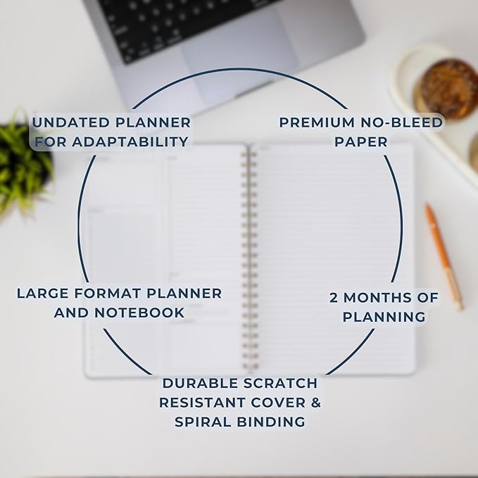 Merely Home Undated Daily Planner | 8.25” x 11.75” To Do List Notebook | Work Productivity ADHD Organizer | Men and Women Planner | College Supplies | Black | Portrait Layout