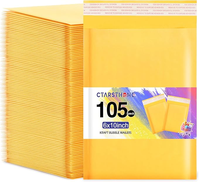 Ctarsthome 105Pack Yellow 6x10inch Kraft Bubble Mailers Small Business Mailing Packages Self-Sealing Paper Envelopes, Mailer Shipping Padded Envelopes with Strong Adhesion for Jewelry Makeup Supplies