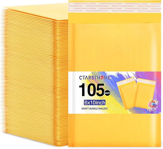 Ctarsthome 105Pack Yellow 6x10inch Kraft Bubble Mailers Small Business Mailing Packages Self-Sealing Paper Envelopes, Mailer Shipping Padded Envelopes with Strong Adhesion for Jewelry Makeup Supplies