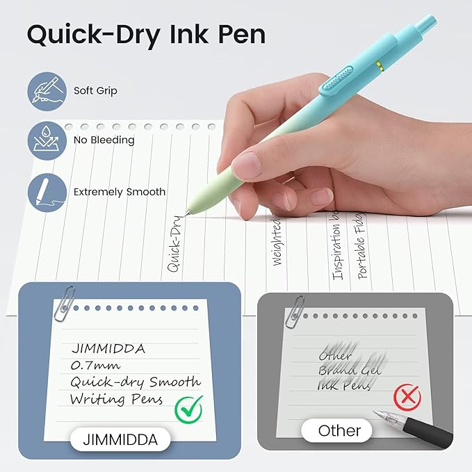 JIMMIDDA 8Pcs Black Gel Pens - 0.7mm Medium Point Black Ink Pens | Smooth Writing - Quick Drying Retractable Pen for Men Women (Gradient - 8Pcs)