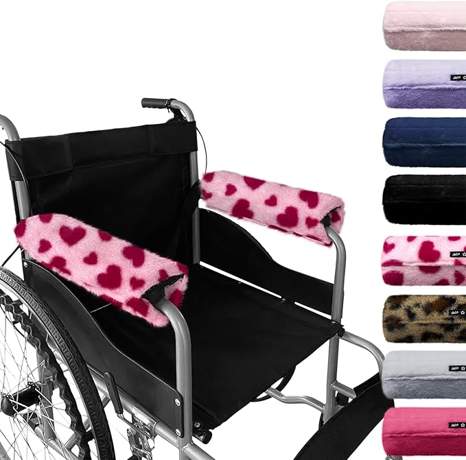 SPRING SEAON Wheelchair Armrest Covers 2 Pack Soft Memory Foam Wheelchair armrest Pads Wicking Washable for Office Transport Chair (Pink Heart)