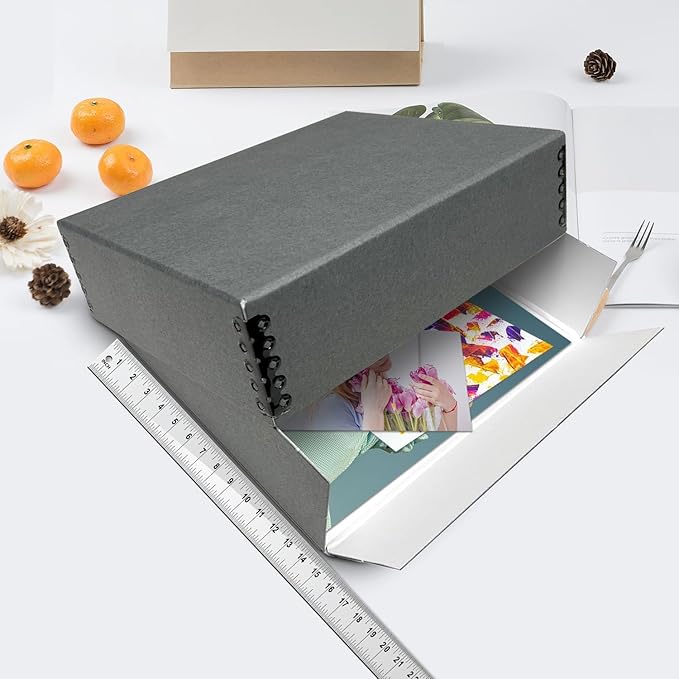 Lineco Museum Archival Storage Box, 14.75x18.75x3 in. Drop Front Design. Acid-Free with Metal Edge. Organize Photos, Pictures, Prints, Documents, Crafts, DIY. Gray, 2 Pack
