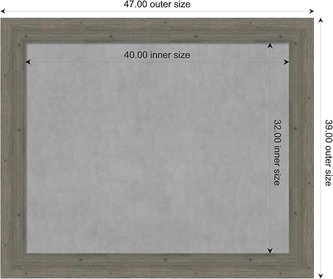 Amanti Art Grey Framed Magnetic Board 39x47 X-Large Vision Board for use with Magnets, 100% Metal Sheet to Display Items as Office Decor or for Home Organization in mudroom, Kitchen or Kids Room
