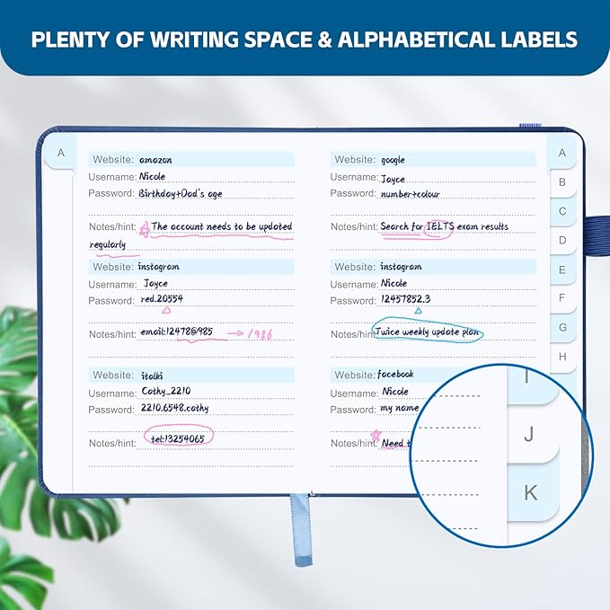 MOSA BEAR Password Keeper Book with Alphabetical Tabs，4.3"x5.7" Small Password Books for Seniors Password Notebook for Internet Website Address Log in Detail（Dark Blue） [unknown_binding]
