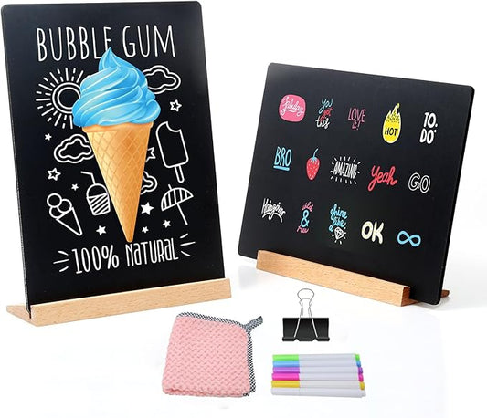 2 Pack 8.6x11.7 in Chalkboard Signs Small Chalk Board Signs with Stand for Tabletop Decor Double Sided Mini Chalkboard for Restaurant Food Menu, Kids Message Board, Wedding Party