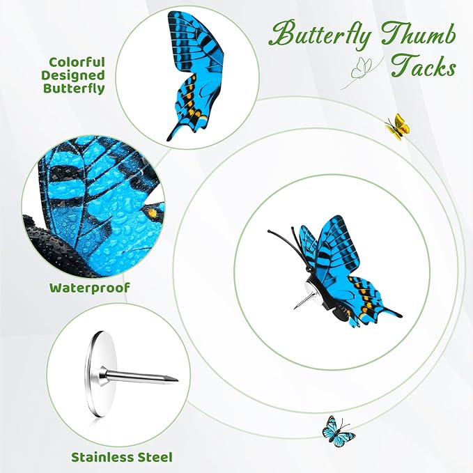 50Packs Decorative Push Pins for Cork Board Butterfly Push Pins for Board Bulletin Cute Thumb Tacks for Wall Green Thumbtacks for Hanging in Cubicle Office Home Decor Decorations
