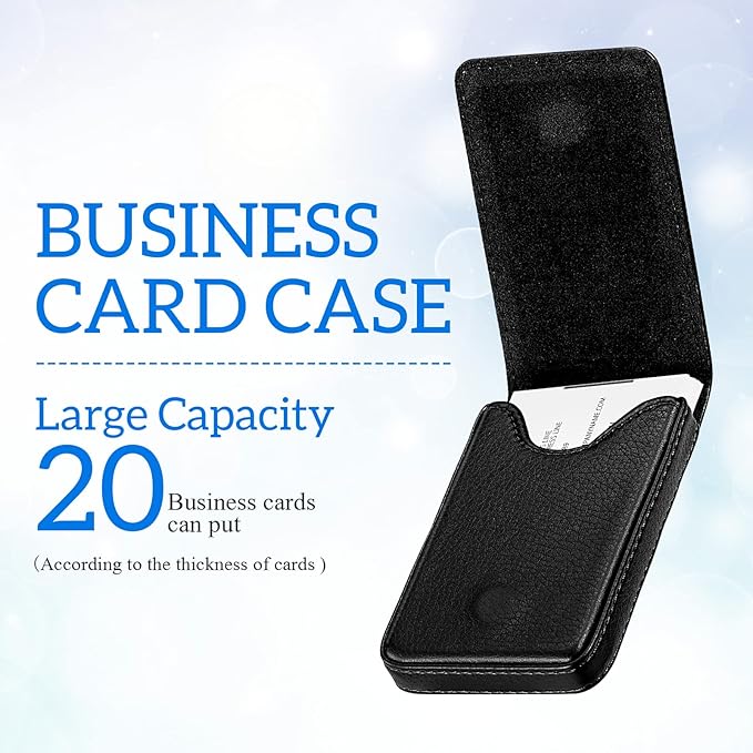 Outus 2 Pieces Business Card Holder, PU Leather Business Card Case Pocket Wallet with Magnetic Shut for Christmas Gift Men Women(Black, Blue,Classic)