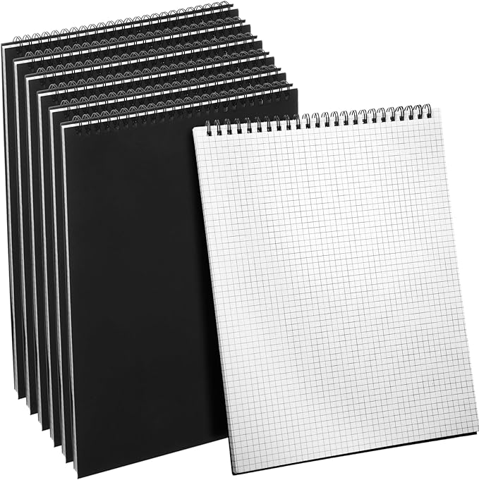 Engrowtic 6 Pack Top Spiral Graph Paper Notebooks 8.7 X11.4 Inch A4 Grid Paper Notepad 70 Sheet Memo Steno Pad for Engineering Writing Sketching Drawing School Office Supplies (Black)