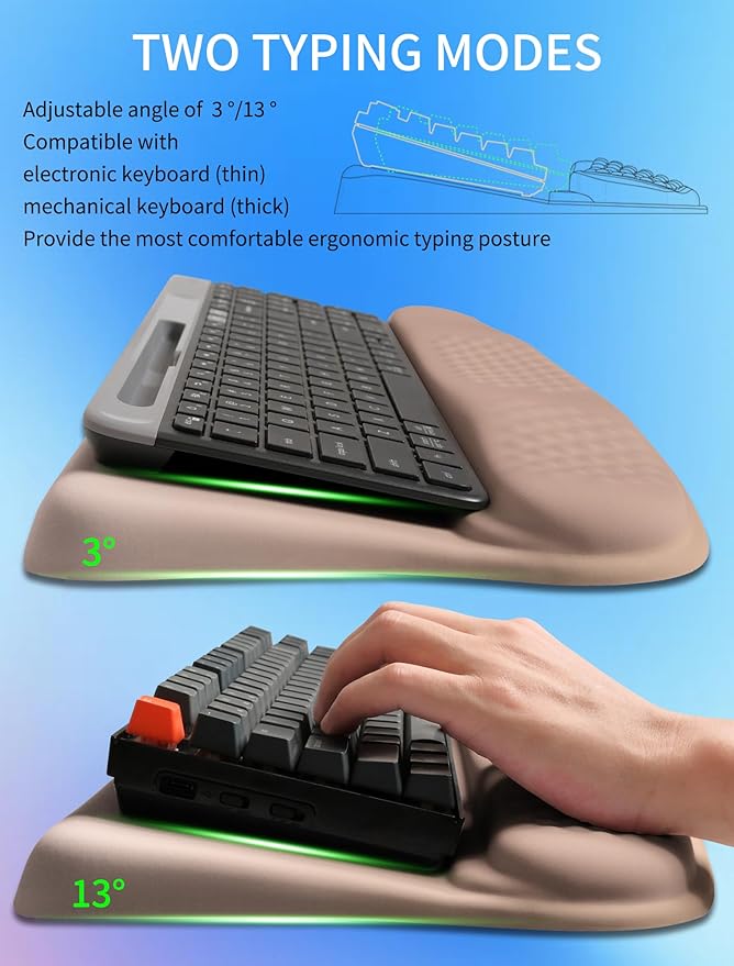 KUOSGM Ergonomic Wave Wrist Rest with Keyboard Stand, Cushioned Palm Rest, Comfortable Integrated Memory Foam for Natural Typing and Relieve Wrist Pain, Gradient Sand Color