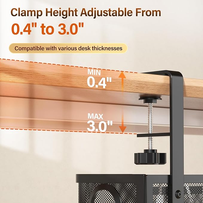 Under Desk Cable Management Large, Cinati 16" Cable Management Box for Table Thickness up to 3", Wire Cord Organizer with Clamp No Drill, No Damage to Desk (Black)
