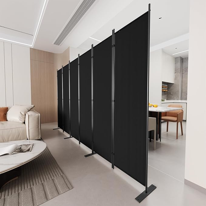 C-Hopetree 6 Panels Room Divider, 6 Ft Tall Indoor Folding Privacy Screen, Portable Partition Separator, Freestanding Separation Temporary Wall for Office, Bedroom, 120" W X 71" H, Black