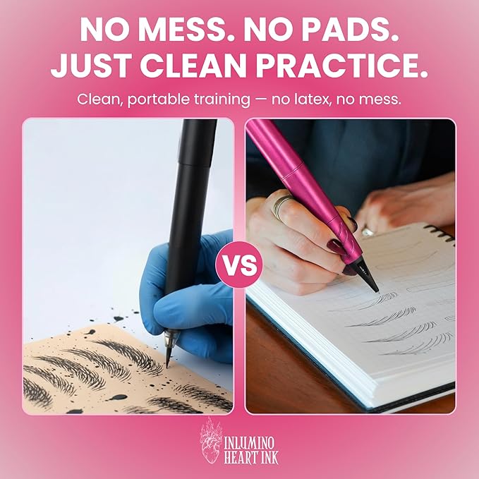 PMU Practice Pen – Wireless Precision Training Tool with 8 Ballpoint Cartridges – for Practicing Eyebrow, Lip, and Eyeliner Design Techniques on Paper – Includes 2 Batteries & Magnetic Case