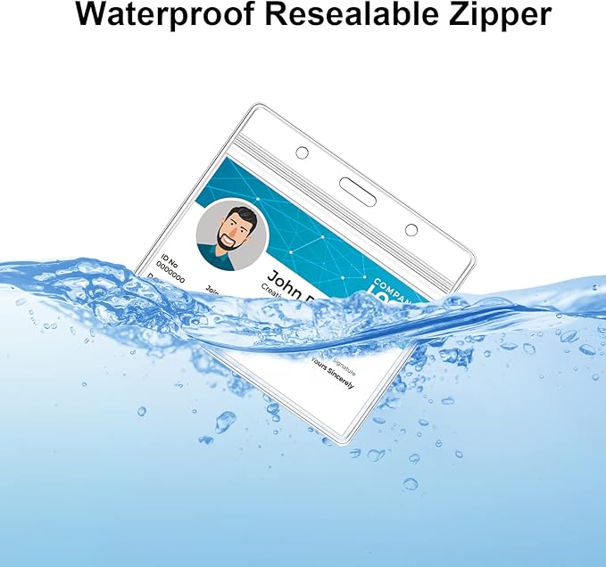 Koorito 50 Pack Name Badge Holders with Clear PVC Horizontal Badge Holder, Metal Badge Clip, Waterproof Resealable Zipper Seal Name Holder Tags