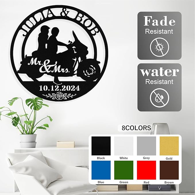 Custom Motorcycle Couple Metal Signs Personalized Couple Name Sign Motorbikes Wall Art Decor Motorcycle Sign Anniversary Day Gift Wedding Valentine's Day Gift for Couple