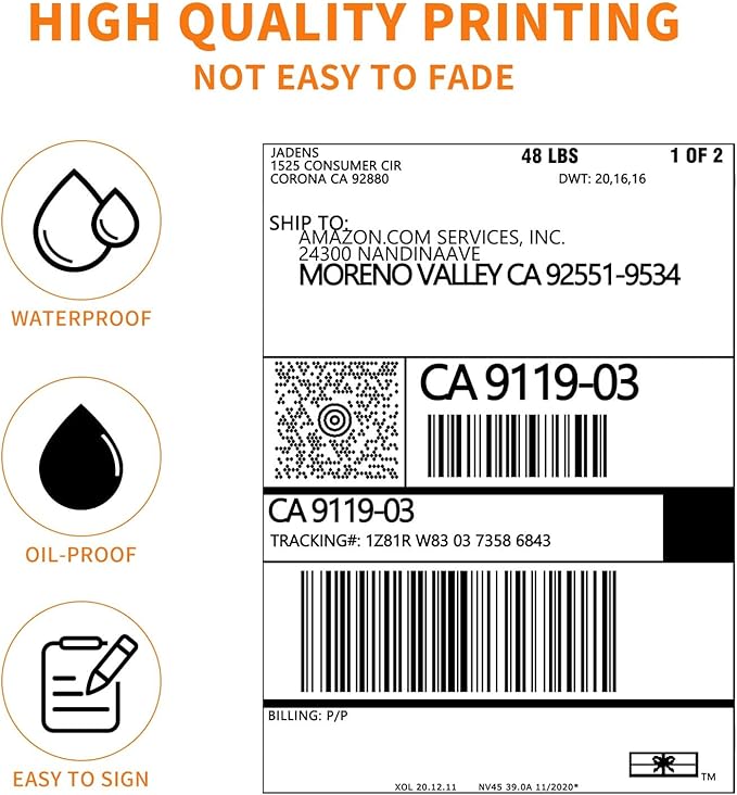 JADENS Thermal Shipping Labels 4x6-350 Labels(4 Rolls), Compatible with Rollo, Brother, Zebra and Most Thermal Printer, Perforated, Commercial Grade, Doesn't Compatible with Dymo