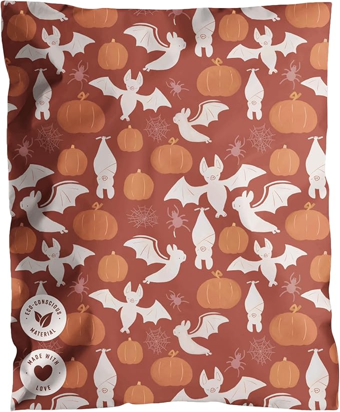 Poly Mailers 10 x 13 Inch- 100 pack Biodegradable Shipping Bags for Clothes - Impack Self-Seal Waterproof Thick Mailing Envelope for Accessories & Clothing - Halloween Bats