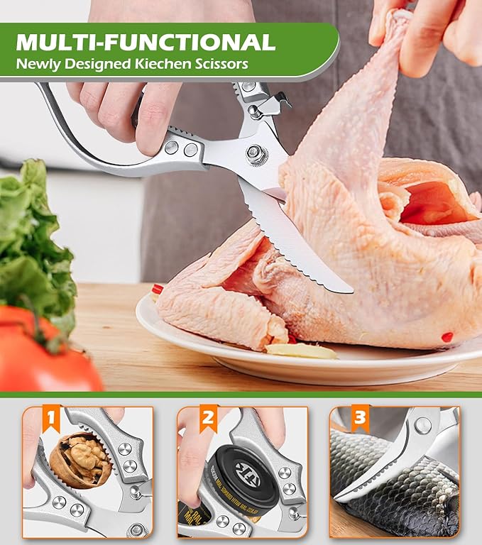 Aaeiirey Heavy Duty Poultry Shears – Luxury Kitchen Shears & Multipurpose Kitchen Scissors for Meat, Chicken, Fish & Vegetables, High Carbon Stainless Steel, Safety Lock, Dishwasher Safe