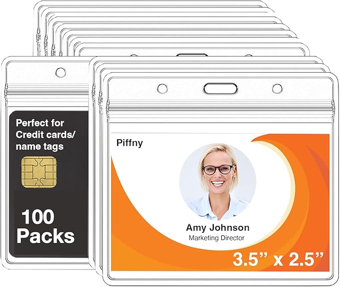 Clear ID Holder for Lanyard - ID Card Holder Waterproof (Inches, 3.5 x 2.25 Horizontal 100 Pack)
