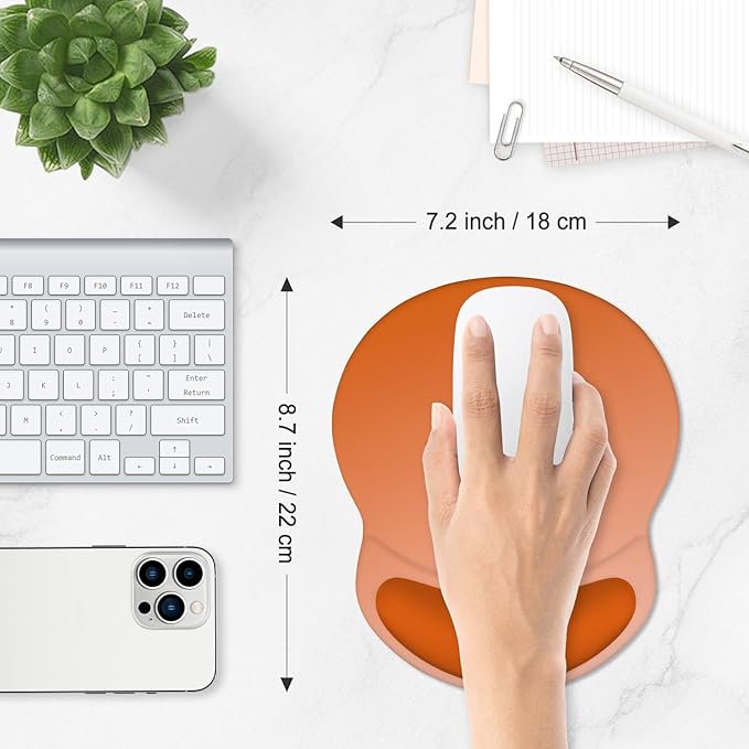 ITNRSIIET Ergonomic Mouse Pad with Comfort Gel Wrist Rest, Non-Slip PU Base, Smooth Textured Surface, Reduces Hand Fatigue & Wrist Pain, 8.7 x 7.2 Inch for Office Gaming Home, Peach Gradient