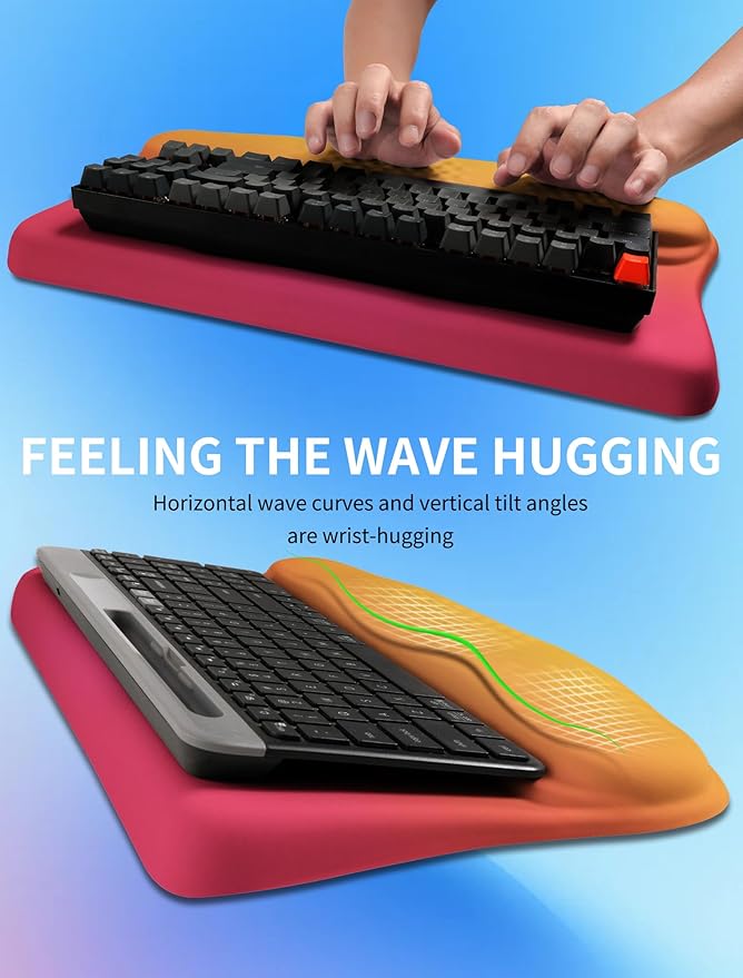 KUOSGM Ergonomic Wave Wrist Rest with Keyboard Stand, Cushioned Palm Rest, Comfortable Integrated Memory Foam for Natural Typing and Relieve Wrist Pain, Sunrise Morning Light