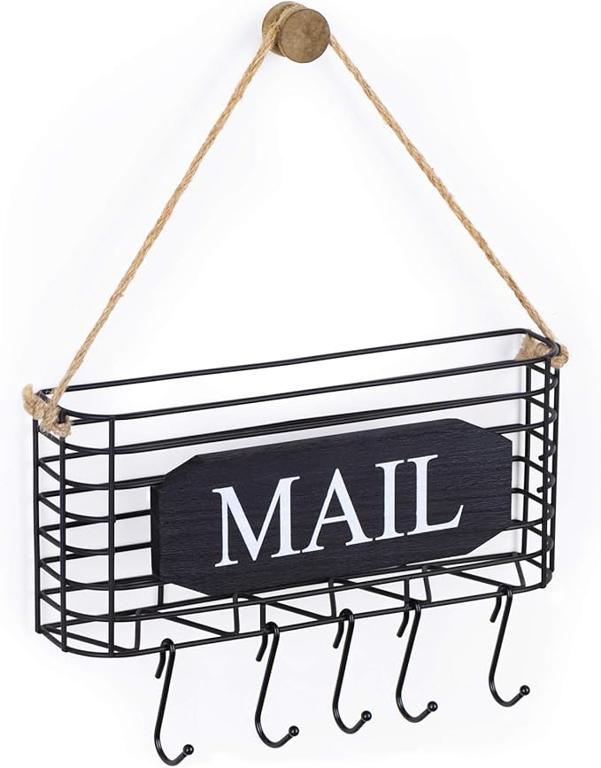SRIWATANA Mail Key Holder for Wall, Mail Organizer Wall Mount, Small Size, Black