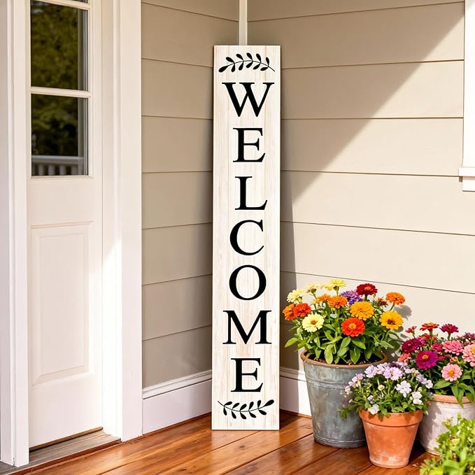 Farmhouse Wooden Merry Christmas Welcome Sign Stand for Front Door, 47" Large Welcome Sign for front porch, Rustic Vertical Tall Xmas Gift Porch Leaner Decor for Outdoor Patio Garden