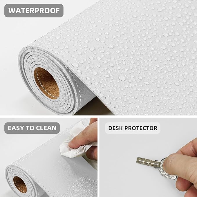 AFIING Dual-Sided Desk Pad, Natural Cork & PU Leather, Desk Mat Protector Non-Slip, Waterproof, Easy Clean,Large Mouse mats for Office and Home Work(Ivory White, 31.5"x17")