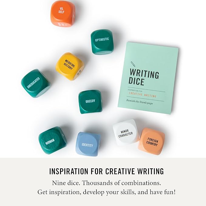 Two Tumbleweeds Writing Dice Set of 9 for Story Inspiration for Writers to Overcome Creative Block - Thoughtful Writer Gifts for Authors and Aspiring Novelists