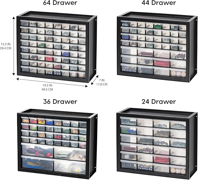 IRIS USA Small Plastic Drawer Organizer, 16-Drawer, Stackable Teacher Toolbox Crayon Small Parts Bead Building Bricks Screw Garage Desk Storage Cabinet, Drink and Water Flavor Packet Organizer, Black