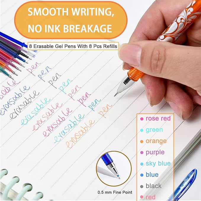 ZAYSWDNS 23 Pcs Bible Journaling Kit, No Bleed, set 6 GelHighlighters 8 Erasable Pens and 8 Refills & 1 Eraser, erasablecolored pens, for Bible Study Journaling Planner Notes School supplies