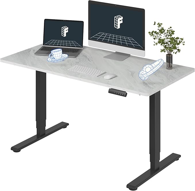 FLEXISPOT E6 3-Stage Dual Motor Electric Standing Desk 55 x 28 Sit Stand Up Desk, Holds 220 lbs, Adjustable Height w/Memory Presets, One-Piece Marble Grey Desktop & Black Frame, Ships in 2 Boxes