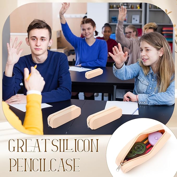 Feifeiya 8 Pcs Silicone Pencil Case Pen Zipper Pouch Bags Aesthetic Back to School Gifts Stationery Travel Toiletry Makeup Coin Organizer Waterproof Valentines Galentines Party Favors (White)